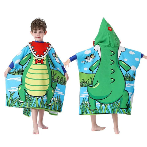 1pc Cute Bath Cartoon Animals Hooded Beach Towel Soft Microfiber For Kids Toddlers Pool Poncho