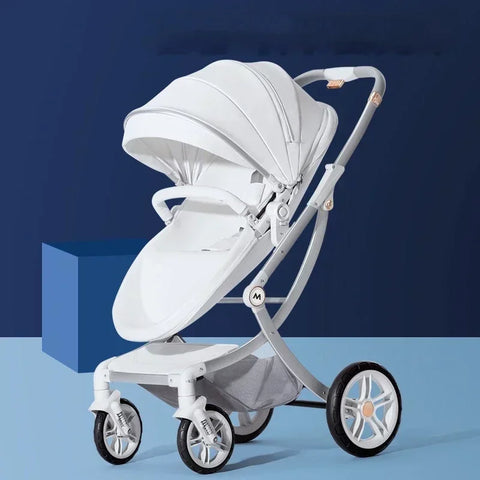 Baby Stroller 3in1,Luxury Baby Carriage with Car Seat,Eggshell Newborn Stroller Leather High Landscape PU leather