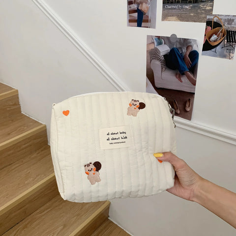 Ins Cotton Diaper Bag for Stroller Hanging Bag Baby Items Nappy Caddy Organizer Mommy Bag Zipper Cute Women Makeup Bag Kids