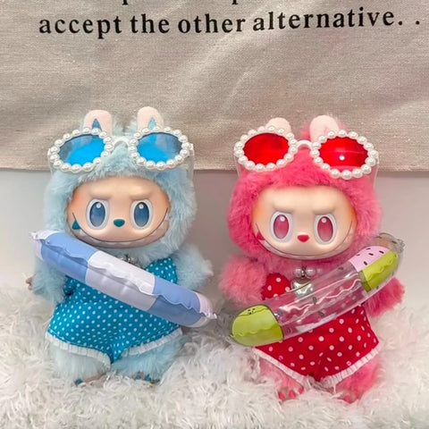 Cute Labubu 3.0 Summer Beach Series Shirts & Glasses & Hats Doll Shirt Sea Beach Style