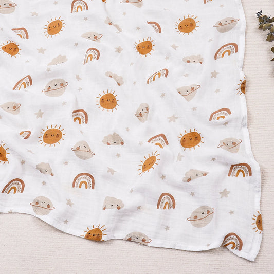 HappyFlute Fashion Print One Piece 120*110cm Soft Bamboo Cotton Baby Wrap Travel Newborn Multi-function Swaddle Sleeping Blanket