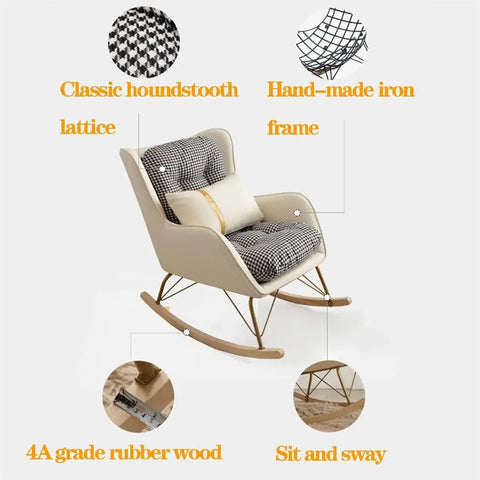 Mid-Century Rocking Chair with Lumbar Pillow and Ottoman,Nursing Glider Rocker Chair Comfy Armchair