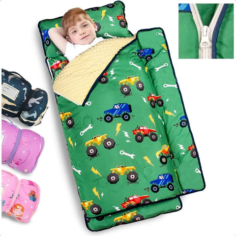 Toddler Nap Mat Extra Large Thickened 55''x35'' Soft Sleeping Bag with Detachable Minky Blanket and Pillow Portable for Daycare
