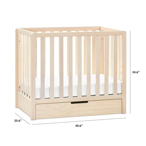 4-in-1 Convertible Mini Crib with Trundle Drawer in Washed Natural, Greenguard Gold Certified, Undercrib Storage