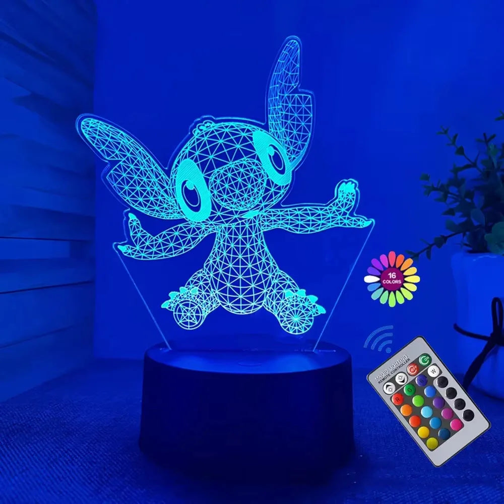 Hot 3D Illusion Stitch Night Light with Remote Control and Smart Touch Room Decor Lamp Birthday Valentine's Day Christmas Gifts