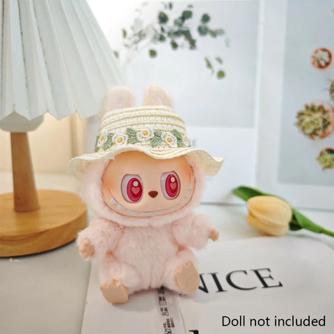 For Sitting Party Labubu Hat Open Top Straw Hat Woven Hat Labubu outfit Accessories
