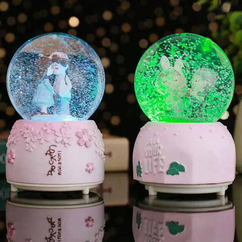 Glow Light Crystall Snow Globe Ball Music Box Couples Wife Girl Birthday Wedding Valentine's Day Gift Lovers Ornament