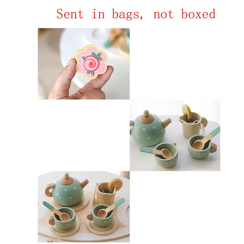 Wooden Afternoon Tea Set Toy Pretend Play Food Learning Role Play Game Early Educational Toys for Toddlers Girls Boys Kids Gifts