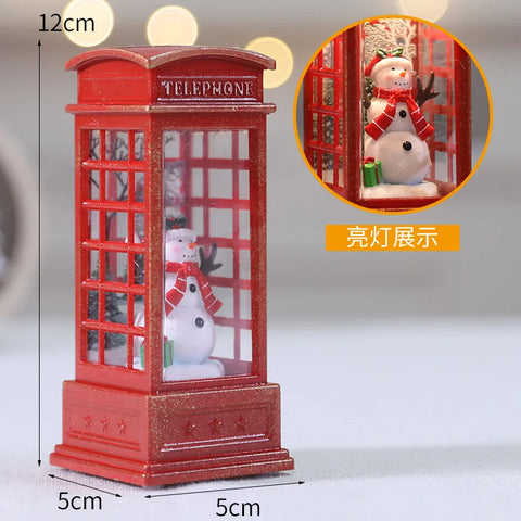 Christmas Themed Snow Globe LED Light-Up, Maroon Phone Booth with Santa, Decorative Christmas Themed Light, 1Pc