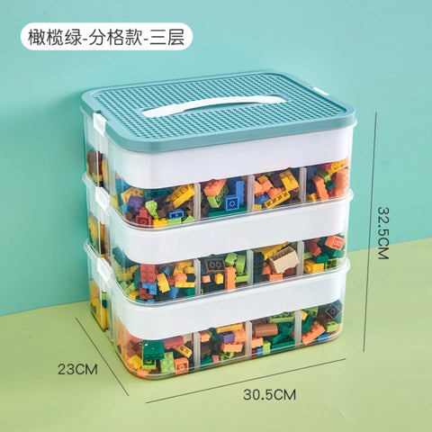 Kids Building Blocks Storage Box Stackable Storage Case Adjustable Sundries Container Cosmetic Box with Handle Toys Organizer