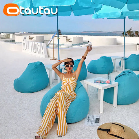 OTAUTAU Outdoor Waterproof Bean Bag Cover No Filler Garden Beach Swimming Pool Floating Beanbag Pouf Chair Oxford Kids Adults
