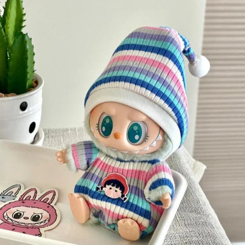 17cm Mini Plush Doll'S Clothes Outfit Accessories For Korea Kpop Labubu Idol Sitting Party V1 V2 Autumn onesie hat set Clothing