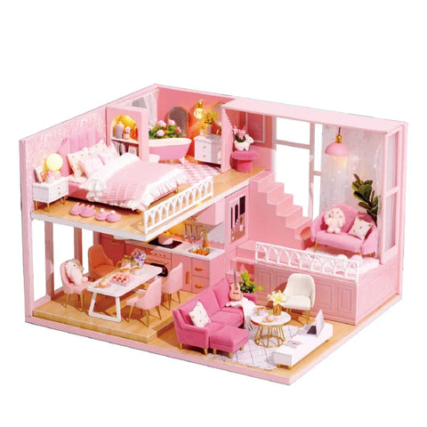 Doll House Kit 3D Wooden Mini DollHouse Assembly Building with Furniture Kit Toys Children's Birthday Gift 3D Puzzle Handmade