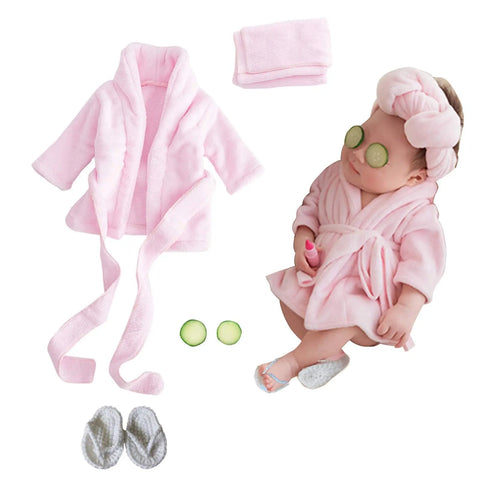 5PCS Newborn Photography Props Baby Girl Bathrobes Bath Towel Outfit with Slippers Cucumber Photo Props for Infant Boys Girls