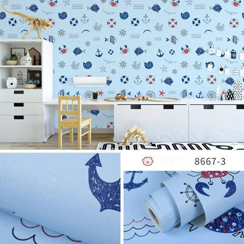 Sevenland Self Adhesive Waterproof Cartoon Pattern Kitchen Cupboard Cabinet PVC Wallpaper Wall Sticker Home Decor Cute