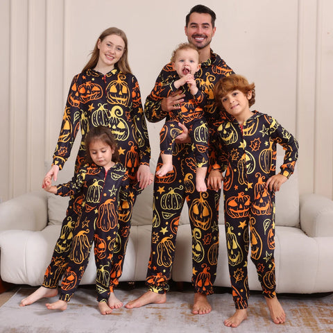 Hot Halloween One-Piece Pajamas Skeleton Pumpkin Print Family Matching Outfits Holiday Mother Kids Clothes Cute Baby Clothes