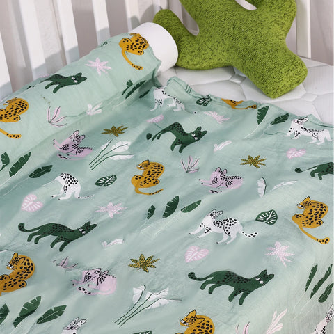 Happyflute 120*110cm Soft Muslin Bamboo Cotton Baby Wrap Animal Pattern Travel Newborn Multi-function Swaddle Sleeping Blanket