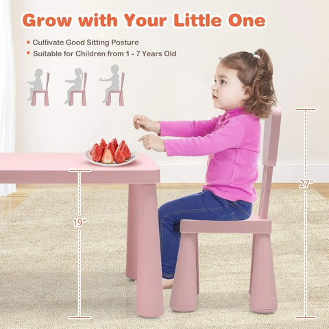 Kids Table and Chair Set For Toddler, Plastic Children Activity Table for Reading, Drawing, Snack Time, Arts Crafts, Preschool