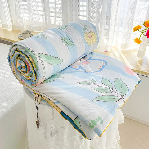 Washed Double Gauze Spring Summer Quilt Queen Grade A Lightweight Comforter Soya Fibre Filling Soft Breathable Summer Blanket