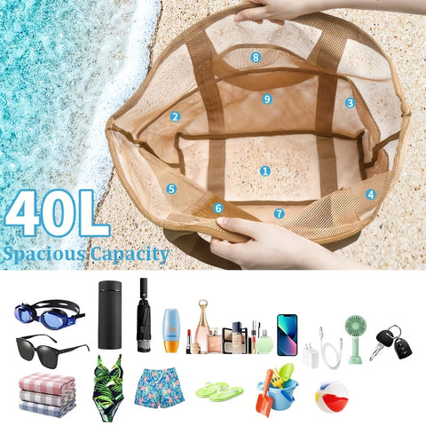 Universal 40-50L Polyester Beach Tote Bag, Multi-Pocket, Large Capacity, Non-Waterproof, with Leisure Outdoor Equipment
