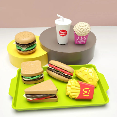 Children Hamburger Pretend Play Cooking Toys Set Mini Simulation Food Kitchen Toys For Girls Sandwich Fries Burger Assembly Game