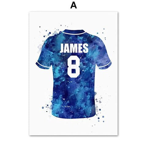 Soccer Player Watercolor Art Posters And Prints Jersey Custom Name Kids Football Canvas Painting Wall Pictures Boys Room Decor