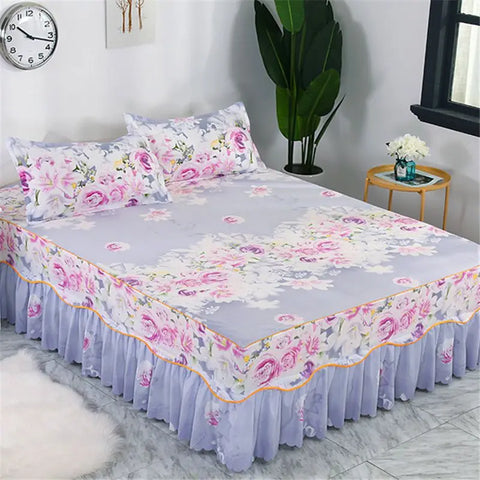 3pcs Bedding Bed Skirt With 2pcs Pillowcases Wedding Bedspread Bed Sheet Mattress Cover Full Twin Queen King Size Bedsheets