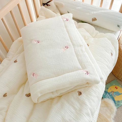 Baby Quilt Cartoon Bear Bunny Newborn Nap Quilts Soft Cotton Infant Blanket Spring Fall Winter Swaddle Wrapped Bedding 100*120CM