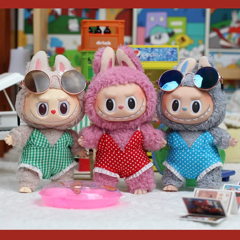 Cute Labubu Doll Chair Mobile Phone Holder & Summer Swimsuit Dress with Slippers Doll Shirt Sea Beach Style