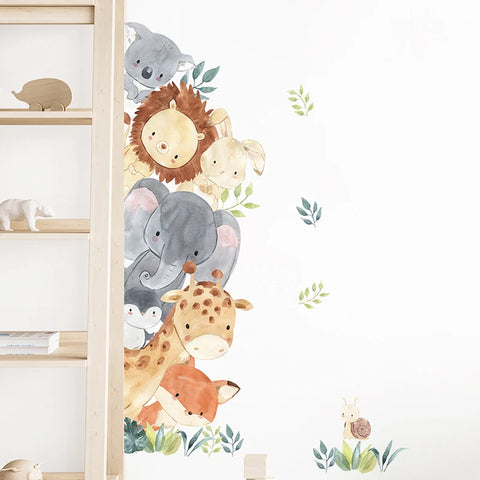 2PC Cartoon Cute Africa Animals Wall Stickers Elephant Giraffe Bear Fox Kids Room Kindergarten Home Decoration