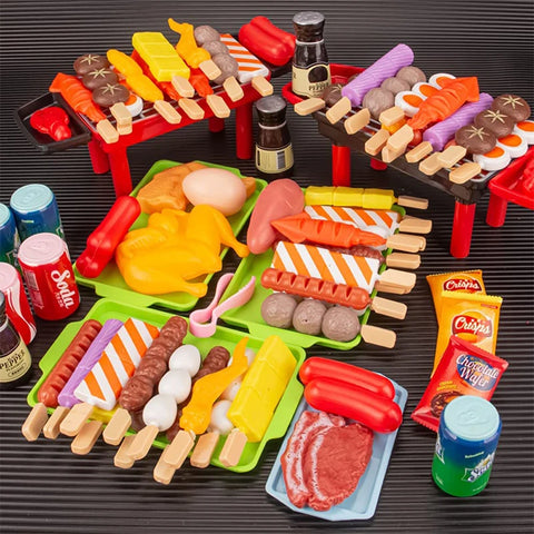 Baby Dress Up Kitchen Toys BBQ Set Kids Simulated BBQ Cookware Cooking Simulated Food Cosplay Educational Gift Toys