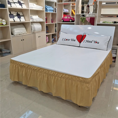 Solid Color Elastic Bed Ruffles Bed Skirt Wrap Around Style Easy Fit 15 Inch Drop Dust Ruffle Bed Skirts Corners Fade Resistant