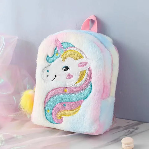 Kids Backpack Kids School Bag Fashion Large Capacity Children Girls Unicorn Plush Tie-Dye Bag Mochila