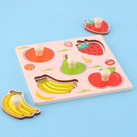 Children Hand Scratch Board Baby Montessori Early Education Fruit Cognitive Puzzle Toy