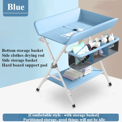 Portable Baby Changing Table for Nursery Height Adjustable Foldable Diaper Table with Swivel Wheels Drying Rack Large Storage