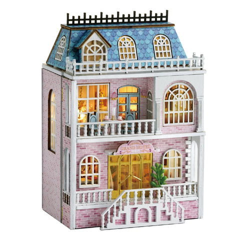 Diy Mini Wooden Dollhouse With Furniture Light Doll House Casa Assembly Model Pink Princess Villa Architecture Kit Toys Birthday