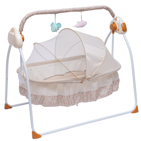 Electric Baby Crib Cradle Auto-Swing Newborn  Sleep Bed Infant with Bluetooth khaki