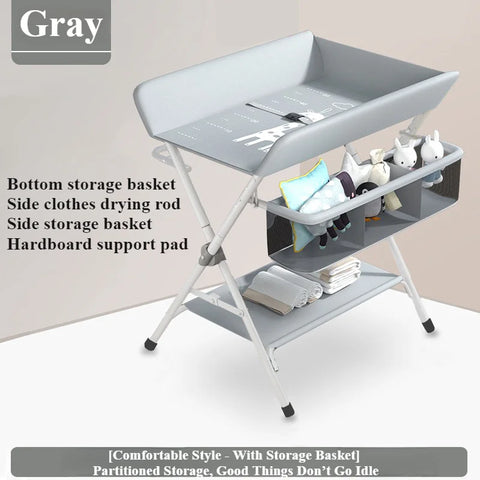 Portable Baby Changing Table for Nursery Height Adjustable Foldable Diaper Table with Swivel Wheels Drying Rack Large Storage