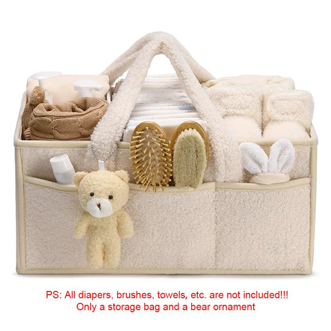 PANGDUBE Plush Diaper Stackers & Caddies Diaper Bag with Teddy Bear Caddy Organizer Nursery Baby Diaper Organizer Baby Nappy Bag