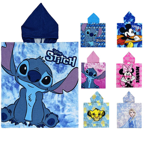 Baby Stitch Bath Towel Children Hooded Cape Cloak Boy Girl Cartoon Swimming Beach Towel Toddler Robes Lilo & Stitch Bathrobes