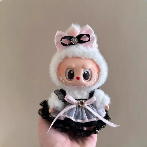17cm Labubu Plush Pendant Korean Kpop Labubu Idol Clothing Accessories Princess Style Bow Dress Cartoon Cute Idol Outfitset Gift