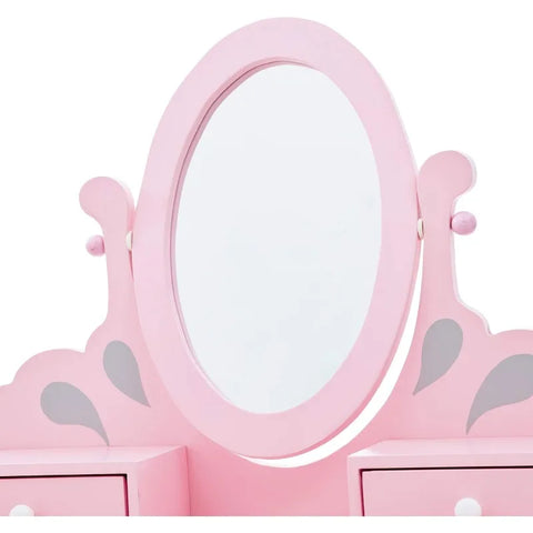 Play Vanity Set with Three Storage Drawers, Rotating Oval Mirror and Matching Stool to Play Dress-Up, Pink and Gray