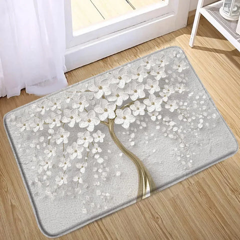 Elegant Bouquet of Fantastic White Flowers 3D Style Shower Curtain Bathroom Curtain with Bath Rug Carpet Set Floral Home Decor