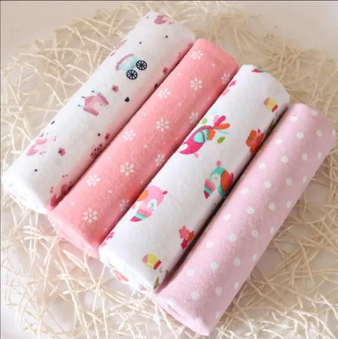 4Pcs/Pack New Color Cotton Flannel Diapers Baby Swaddles Wrap Receiving Bedsheet Print Blankets For Baby Girls Boys 76*76CM