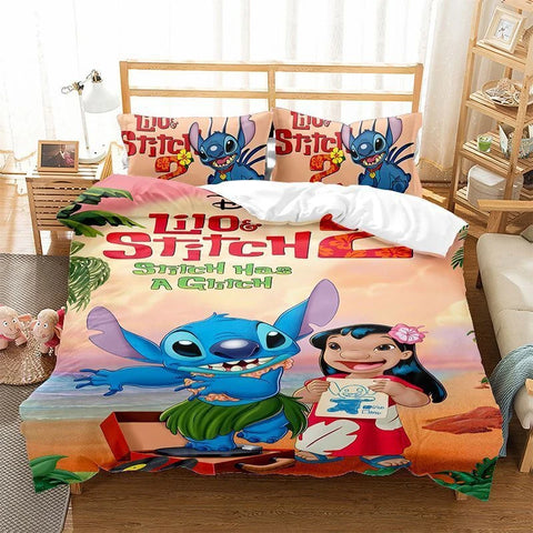 2/3 Pcs Lilo and Stitch Duvet Cover Bedding Set Gift Boy Girl Adult Single Double Queen Size One Quilt Cover Two Pillowcases