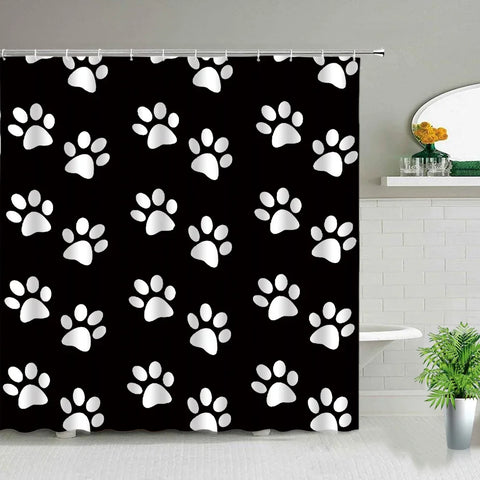 Cartoon Animal Plant Shower Curtains Flower Dog Paw Print Christmas Kid Home Decor Fabric Bath Curtains Bathroom Accessories Set