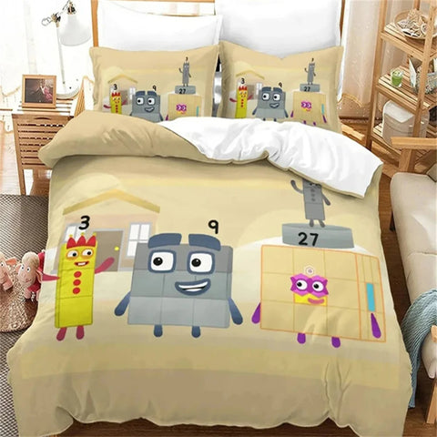 Cartoon Number-Blocks Bedding Set Duvet Cover Bed Set Quilt Cover Pillowcase Comforter King Queen Size Boys Adult