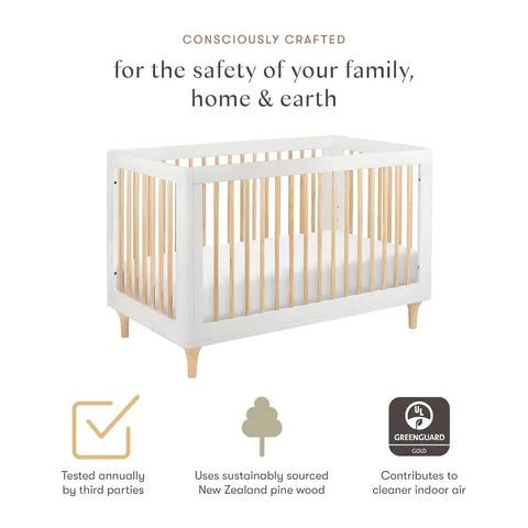 3-in-1 Convertible Crib with Toddler Bed Conversion Kit in White and Natural, Greenguard Gold Certified