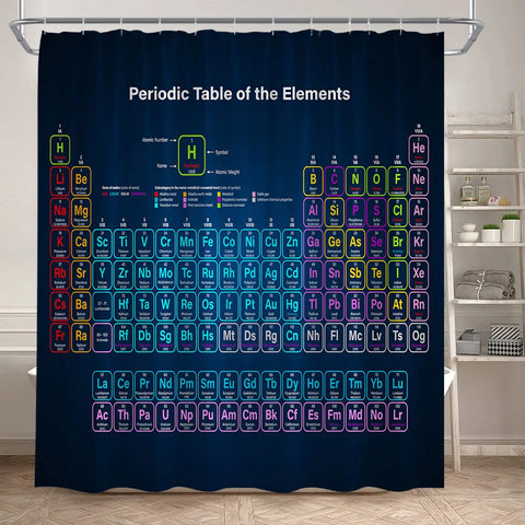 Periodic Table Shower Curtain Modern Fun Chemistry Elements For Students Home Decor Polyester Fabric Bathroom Curtain With Hooks