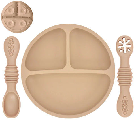 Silicone Baby Sucker Silicone Dining Plate Rice Spoon Set Cute Cartoon Children Dishes Smile Face Baby Tableware Retro Kid Bowl